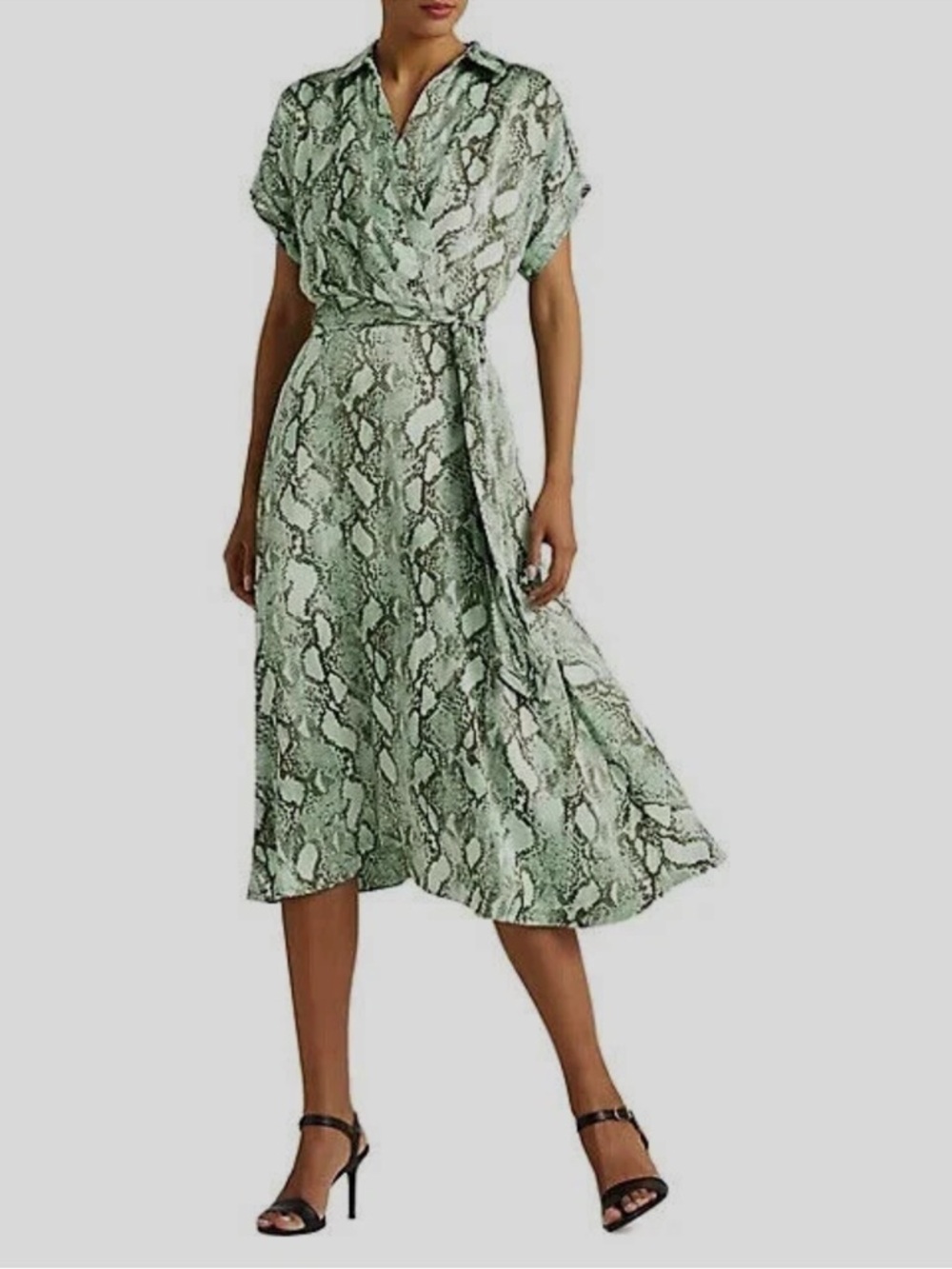 Lauren Ralph Lauren Green Snake-Print Midi Shirt Dress Sz 6